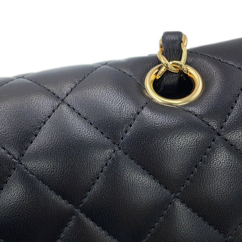 シャネル チェーンショルダーバッグ クラシック マトラッセ25 ココマーク ダブルチェーン ラムスキン A01112 CHANEL 黒