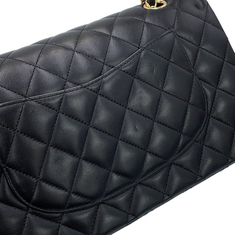 シャネル チェーンショルダーバッグ クラシック マトラッセ25 ココマーク ダブルチェーン ラムスキン A01112 CHANEL 黒