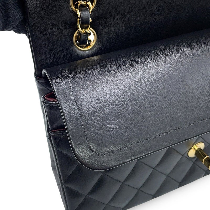 シャネル チェーンショルダーバッグ クラシック マトラッセ25 ココマーク ダブルチェーン ラムスキン A01112 CHANEL 黒
