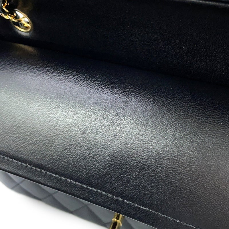 シャネル チェーンショルダーバッグ クラシック マトラッセ25 ココマーク ダブルチェーン ラムスキン A01112 CHANEL 黒