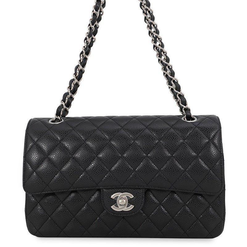 シャネル チェーンショルダーバッグ マトラッセ25 ココマーク ダブルチェーン キャビアスキン A01112 CHANEL 黒