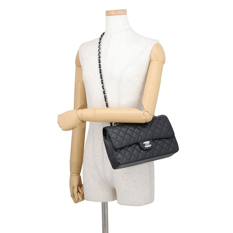 シャネル チェーンショルダーバッグ マトラッセ25 ココマーク ダブルチェーン キャビアスキン A01112 CHANEL 黒