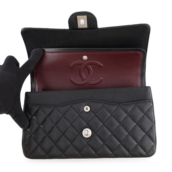 シャネル チェーンショルダーバッグ マトラッセ25 ココマーク ダブルチェーン キャビアスキン A01112 CHANEL 黒