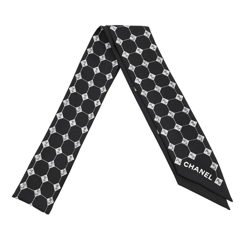シャネル スカーフ ロゴ ココマーク シルク CHANEL シルクスカーフ 黒 白