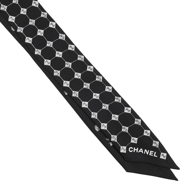 シャネル スカーフ ロゴ ココマーク シルク CHANEL シルクスカーフ 黒 白