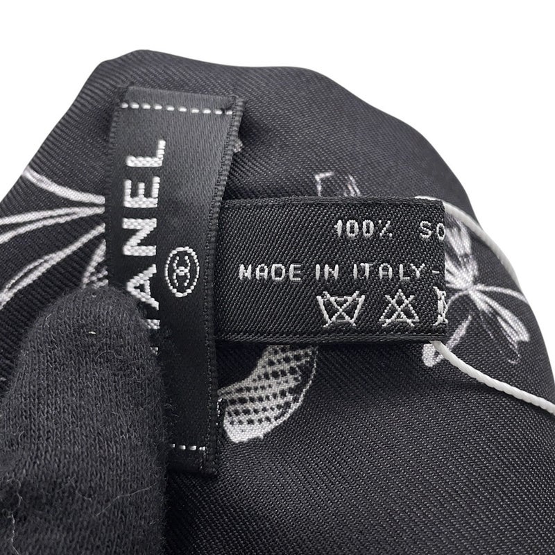 シャネル スカーフ ロゴ ココマーク シルク CHANEL シルクスカーフ 黒 白