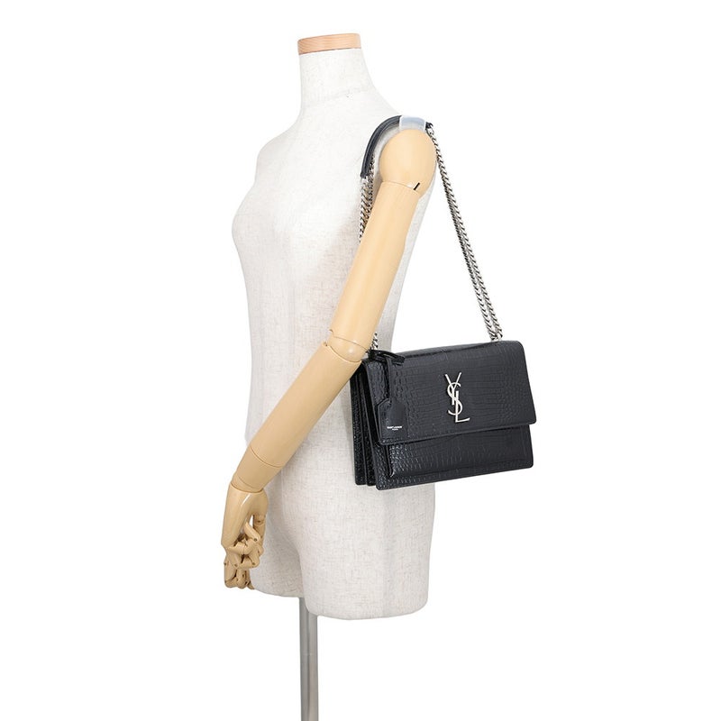 サンローランパリ チェーンショルダーバッグ サンセット ミディアム 型押しレザー 442906 SAINT LAURENT PARIS 黒