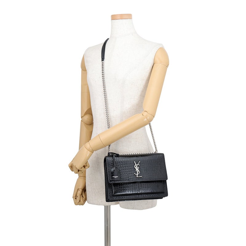 サンローランパリ チェーンショルダーバッグ サンセット ミディアム 型押しレザー 442906 SAINT LAURENT PARIS 黒