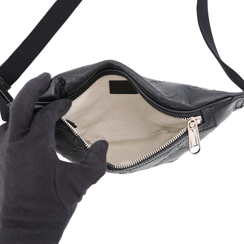グッチ ボディバッグ GGエンボス ベルトバッグ レザー 658582 GUCCI バッグ ウエストバッグ 黒