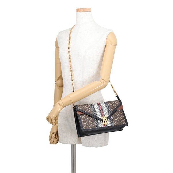 バーバリー チェーンショルダーバッグ TBモノグラム PVC レザー BURBERRY 黒