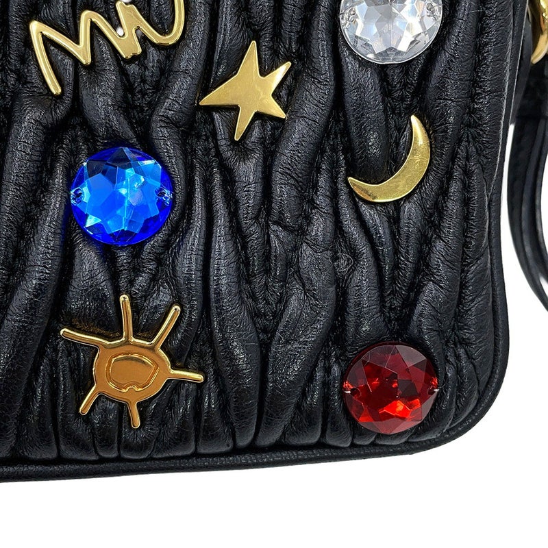 ミュウミュウ チェーンショルダーバッグ マテラッセ ビジュー レザー 5BH118 Miu Miu 黒