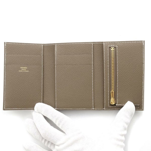 エルメス 三つ折り財布 ベアンコンビネ エトゥープ/ゴールド金具 エプソン W刻印 HERMES 財布