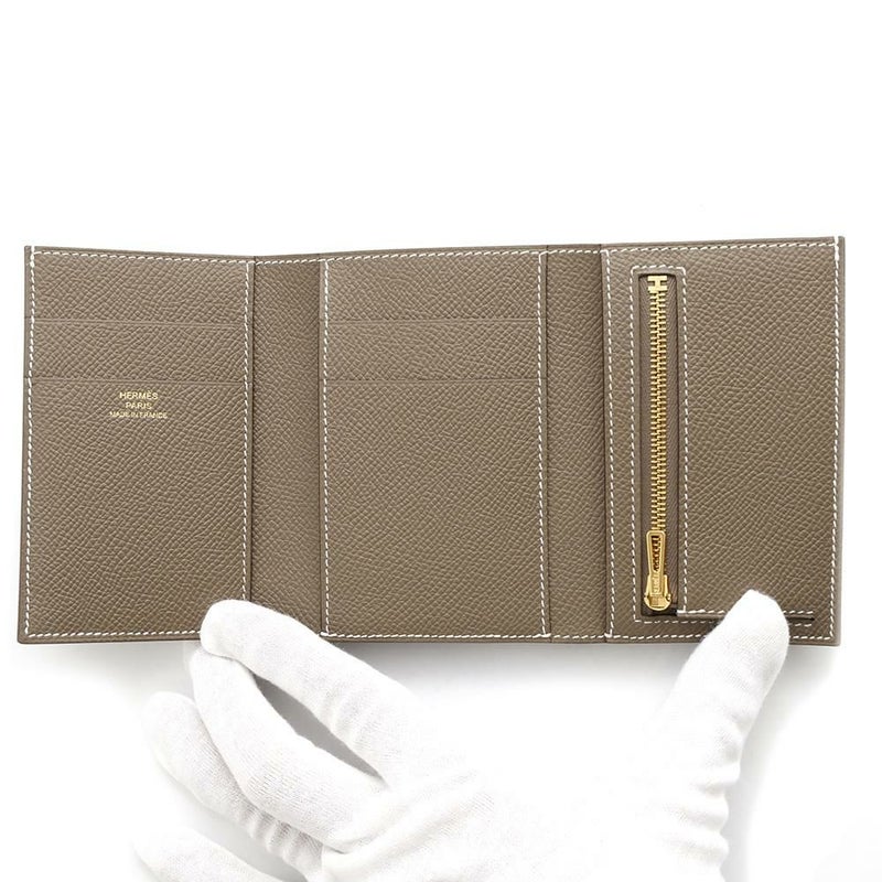 エルメス 三つ折り財布 ベアンコンビネ エトゥープ/ゴールド金具 エプソン W刻印 HERMES 財布