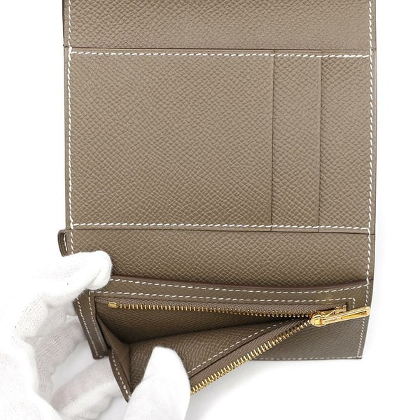 エルメス 三つ折り財布 ベアンコンビネ エトゥープ/ゴールド金具 エプソン W刻印 HERMES 財布