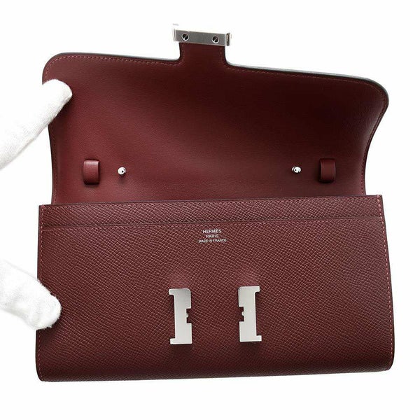 エルメス 長財布 コンスタンス トゥーゴー ロング コルダージュ ルージュアッシュ/シルバー金具 エプソン W刻印 ストラップ2本付き