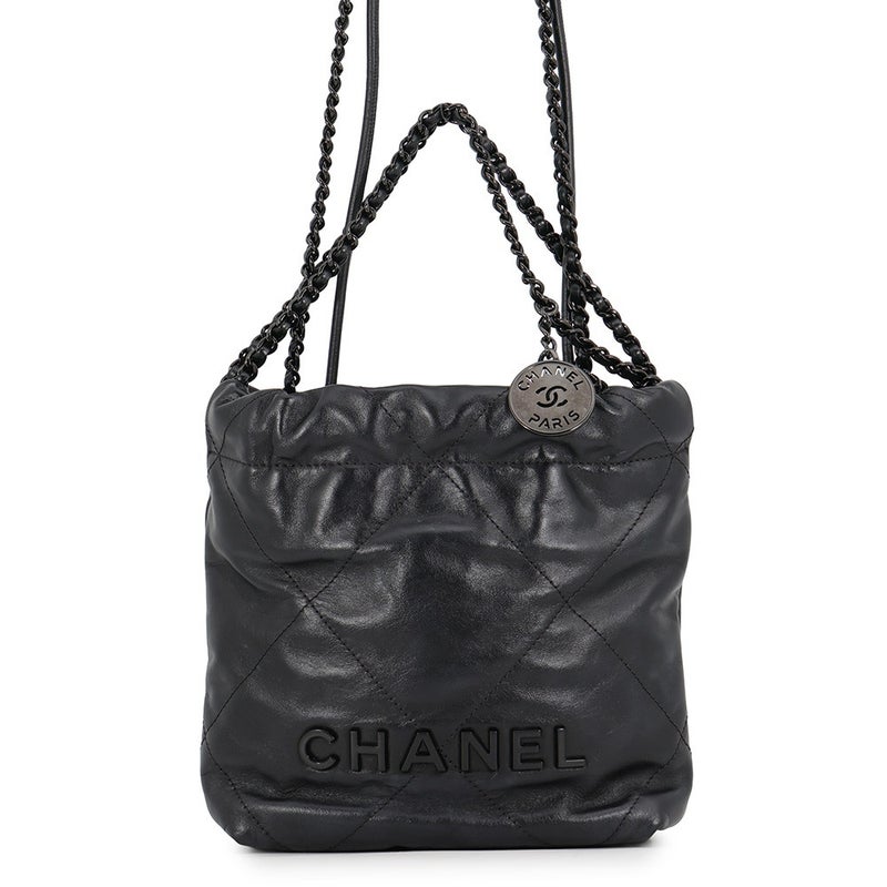 シャネル ハンドバッグ CHANEL22 ミニ ココマーク シャイニーカーフスキン AS3980 CHANEL 2wayショルダー 黒