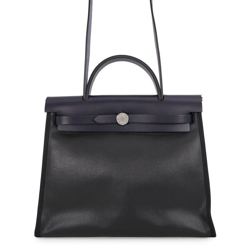 エルメス エールバッグジップPM ブルーニュイ/ブラック/シルバー金具 トワルアッシュベルリンヌ/ヴァッシュハンター W刻印 黒