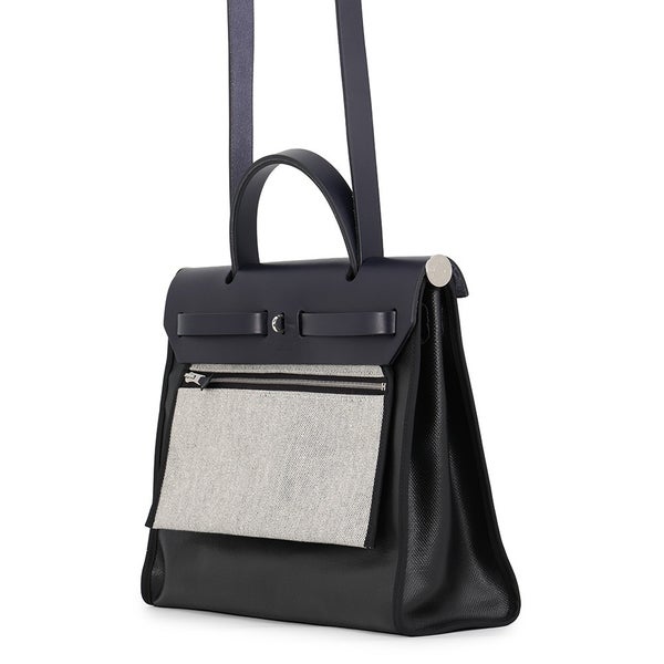 エルメス エールバッグジップPM ブルーニュイ/ブラック/シルバー金具 トワルアッシュベルリンヌ/ヴァッシュハンター W刻印 黒