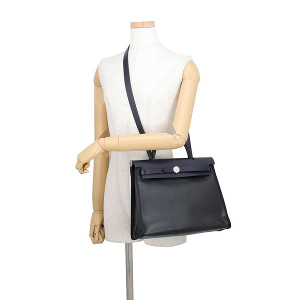 エルメス エールバッグジップPM ブルーニュイ/ブラック/シルバー金具 トワルアッシュベルリンヌ/ヴァッシュハンター W刻印 黒