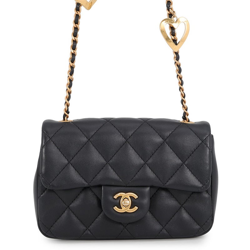 シャネル チェーンショルダーバッグ ミニ マトラッセ ココマーク ラムスキンAS3456 CHANEL ハート 黒