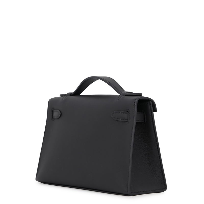 エルメス ハンドバッグ ポシェットケリー ブラック/シルバー金具 スイフト K刻印 HERMES バッグ 黒