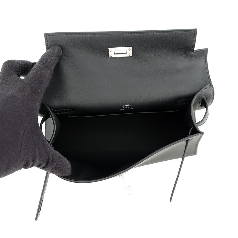 エルメス ハンドバッグ ポシェットケリー ブラック/シルバー金具 スイフト K刻印 HERMES バッグ 黒