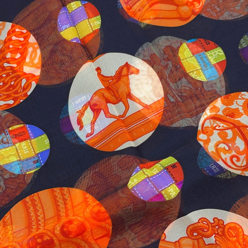 エルメス ロングストール シルクモスリン ボルヂュック HERMES メダイヨン 黒