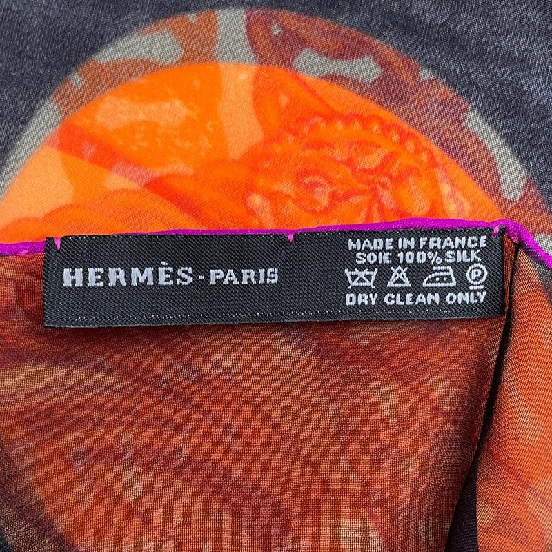 エルメス ロングストール シルクモスリン ボルヂュック HERMES メダイヨン 黒