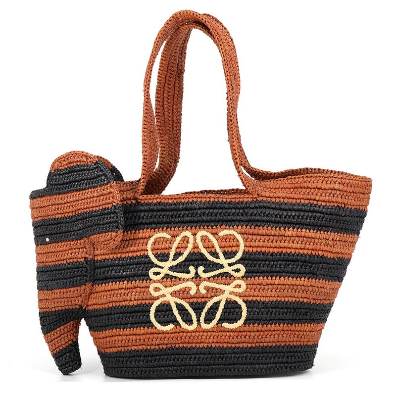 ロエベ ハンドバッグ パウラズイビザ エレファント バスケットバッグ スモール ラフィア LOEWE かごバッグ ゾウ 黒