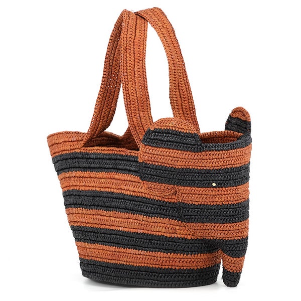 ロエベ ハンドバッグ パウラズイビザ エレファント バスケットバッグ スモール ラフィア LOEWE かごバッグ ゾウ 黒