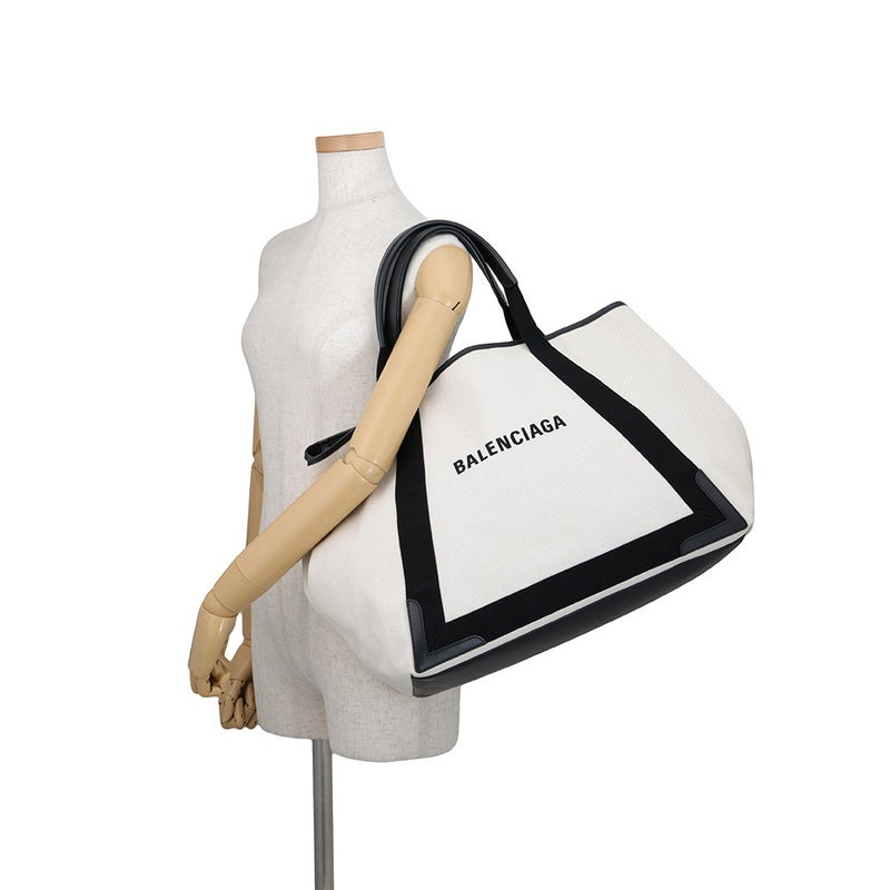 バレンシアガ トートバッグ ネイビーカバス M キャンバス/レザー 339936 BALENCIAGA ポーチ付き 黒