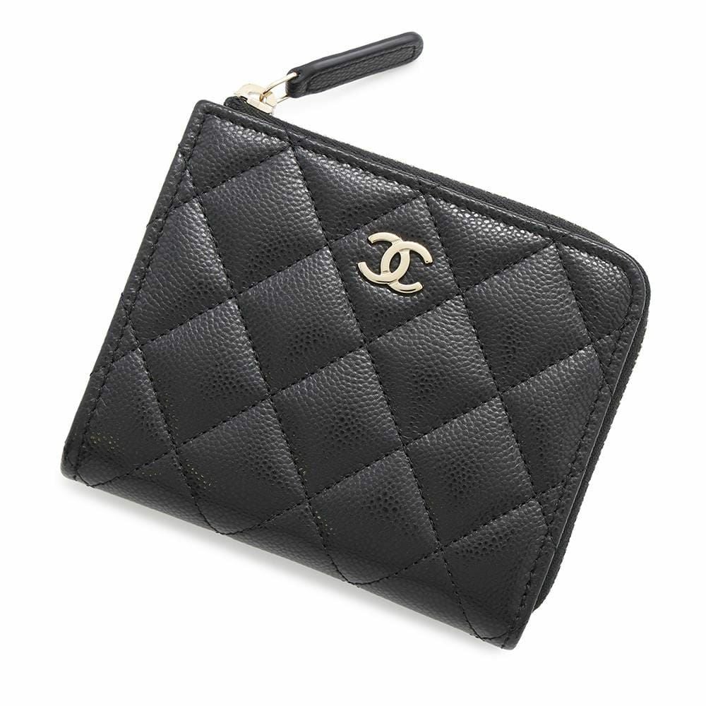 シャネル コインケース マトラッセ ココマーク キャビアスキン L字
