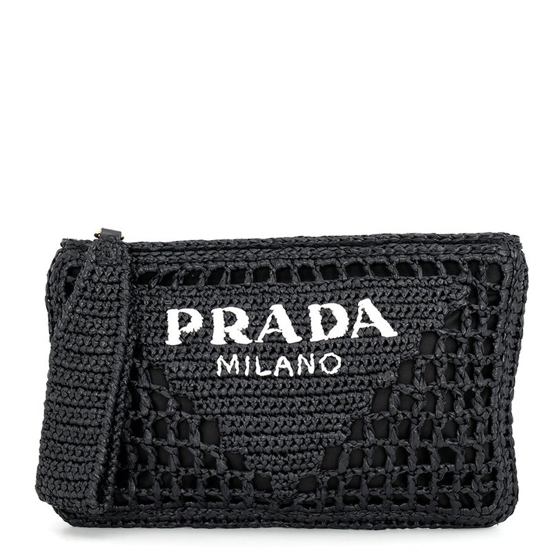 プラダ クラッチバッグ ロゴ ラフィア 1BF129.2A2T PRADA 黒