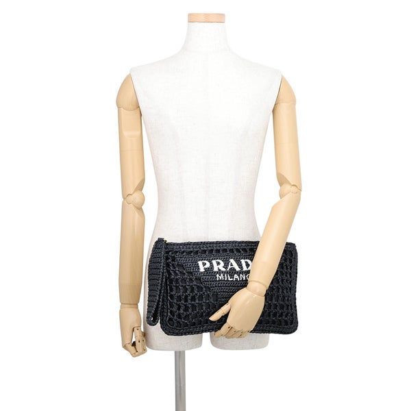 プラダ クラッチバッグ ロゴ ラフィア 1BF129.2A2T PRADA 黒