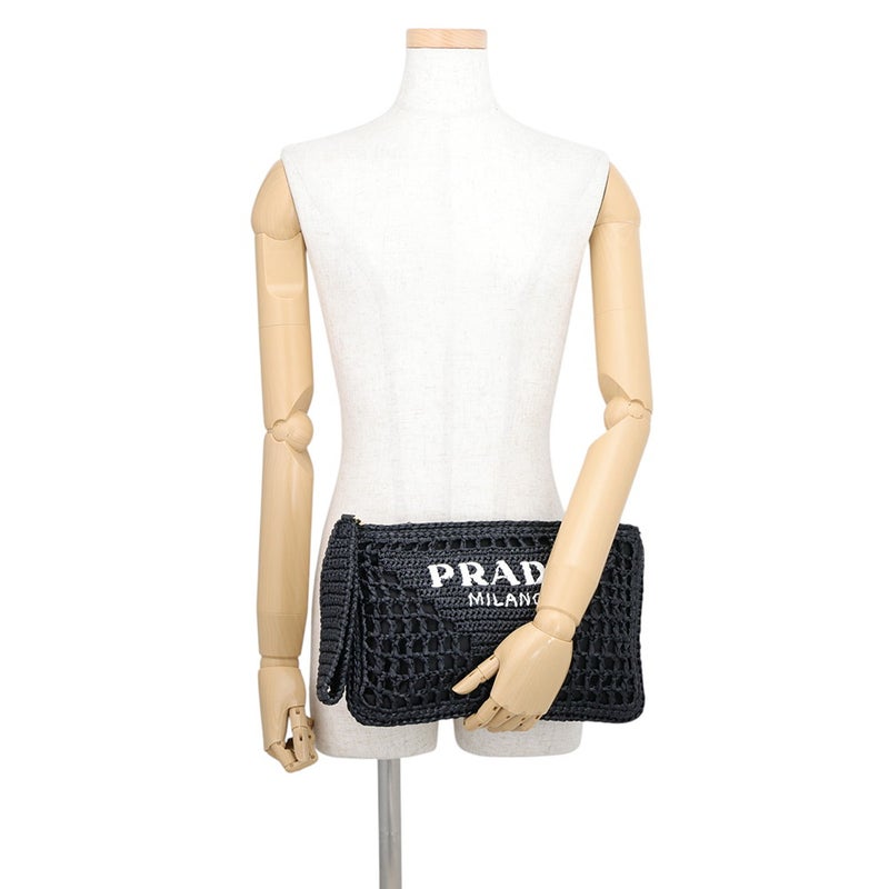 プラダ クラッチバッグ ロゴ ラフィア 1BF129.2A2T PRADA 黒