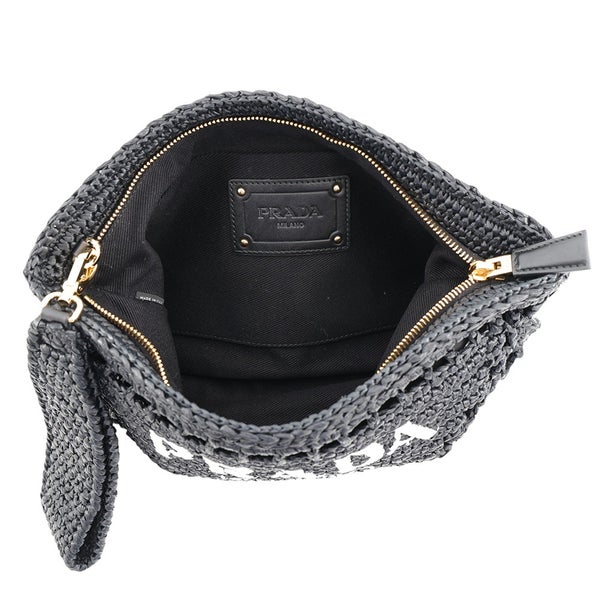 プラダ クラッチバッグ ロゴ ラフィア 1BF129.2A2T PRADA 黒