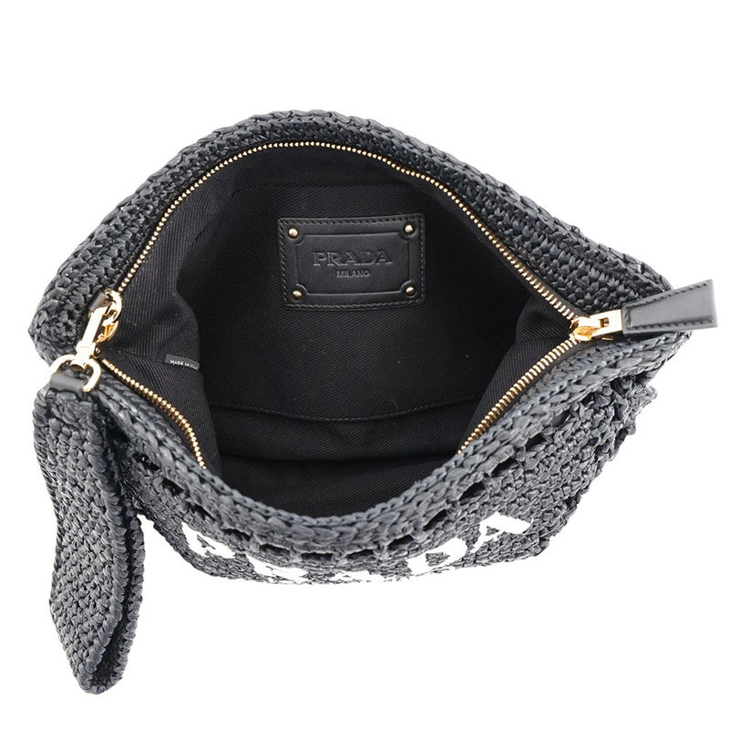 プラダ クラッチバッグ ロゴ ラフィア 1BF129.2A2T PRADA 黒