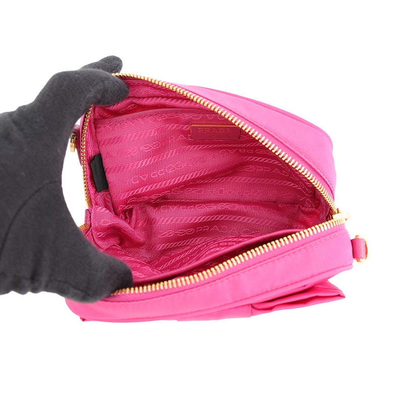 プラダ ショルダーバッグ リボン ロゴ ナイロン レザー 1N1727 PRADA