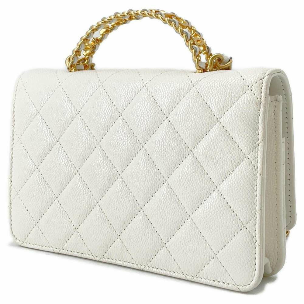 シャネル チェーンウォレット マトラッセ ココマーク ビジュー キャビアスキン CHANEL 財布 白 CHANEL（シャネル） ココマーク マトラッセ 長財布 チェーンウォレット