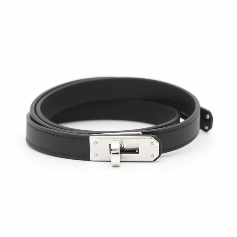 エルメス ネックレス ケリーラリアット Kelly lariat ブラック/シルバー金具 スイフト W刻印 HERMES 黒