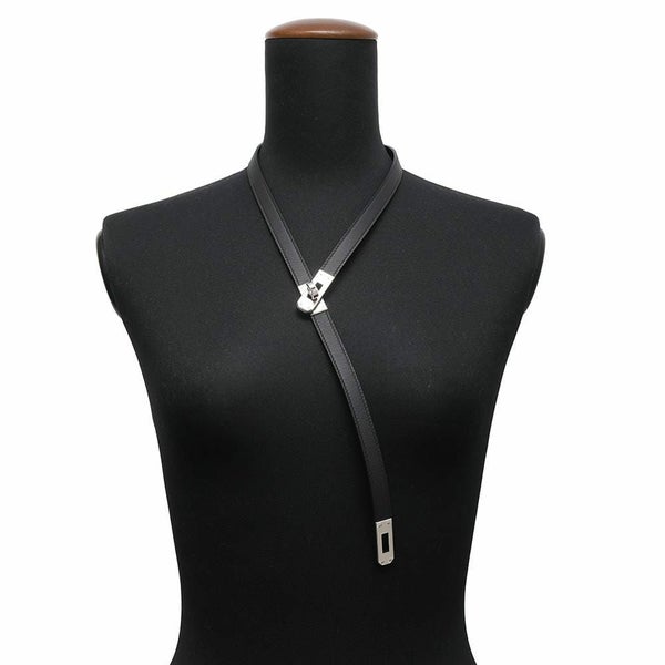 エルメス ネックレス ケリーラリアット Kelly lariat ブラック/シルバー金具 スイフト W刻印 HERMES 黒