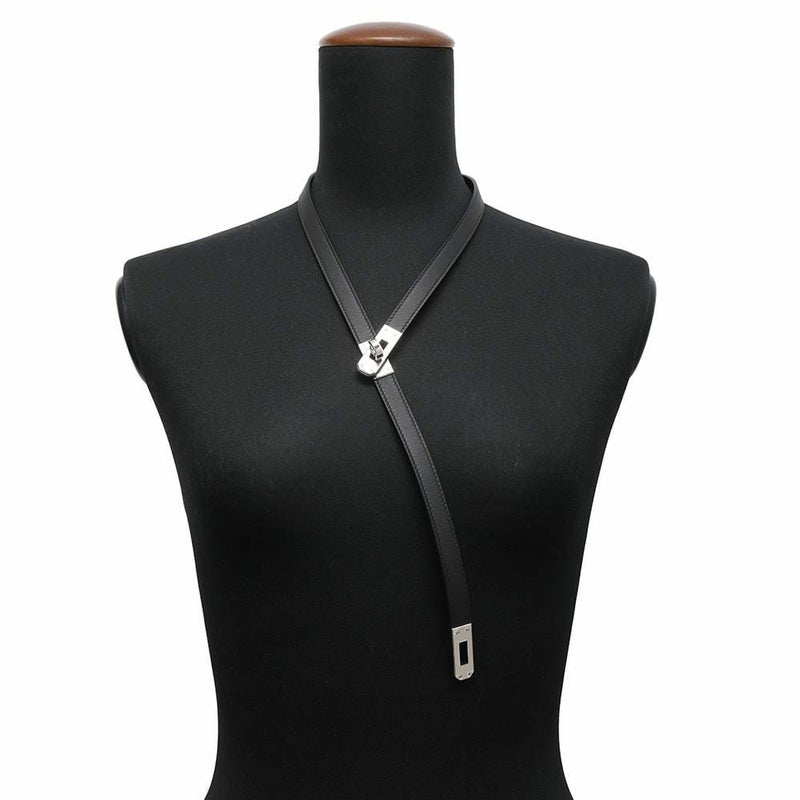 エルメス ネックレス ケリーラリアット Kelly lariat ブラック/シルバー金具 スイフト W刻印 HERMES 黒