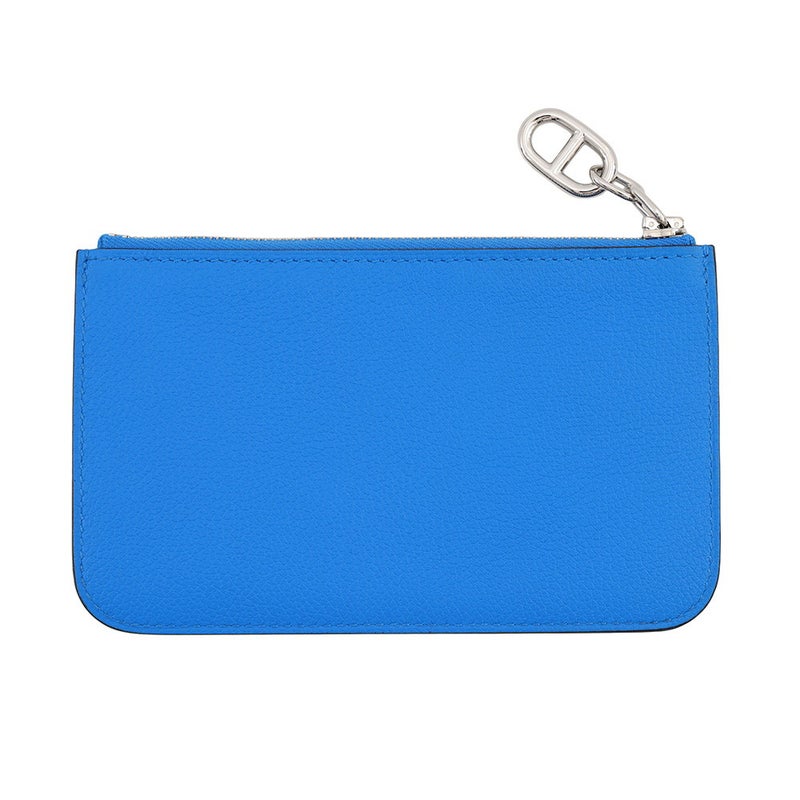 エルメス カードケース ジップアンゴー シェーヌ・ダンクル ブルーイドラ/シルバー金具 エバーカラー K刻印 財布 定期入れ