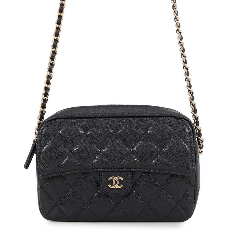シャネル チェーンショルダーバッグ マトラッセ ココマーク クラシック チェーンクラッチ キャビアスキン AP4425 CHANEL 黒