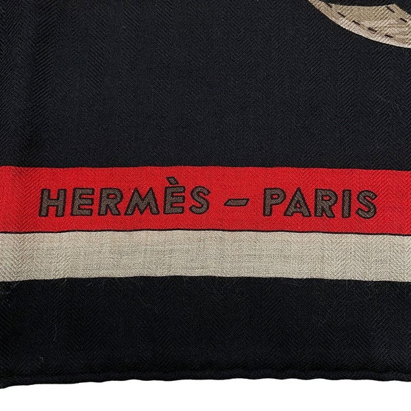 エルメス ストール カレジェアン140 コーチング COATHING カシミヤ シルク HERMES 黒