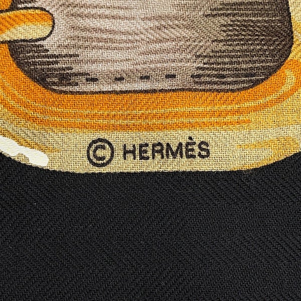 エルメス ストール カレジェアン140 コーチング COATHING カシミヤ シルク HERMES 黒