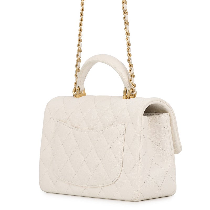 シャネル チェーンショルダーバッグ マトラッセ ココマーク トップハンドル ミニ フラップ キャビアスキン AS2431 CHANEL 白