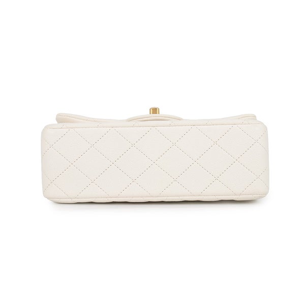 シャネル チェーンショルダーバッグ マトラッセ ココマーク トップハンドル ミニ フラップ キャビアスキン AS2431 CHANEL 白