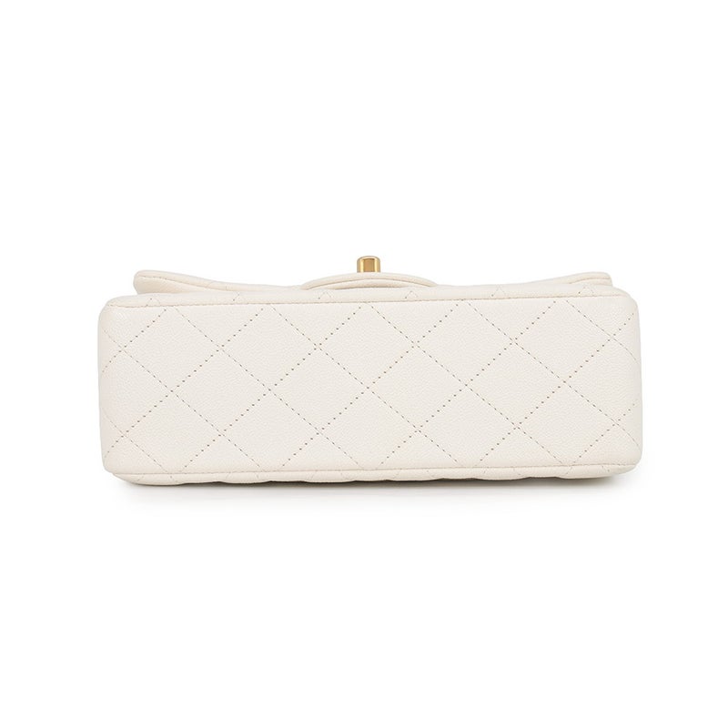 シャネル チェーンショルダーバッグ マトラッセ ココマーク トップハンドル ミニ フラップ キャビアスキン AS2431 CHANEL 白