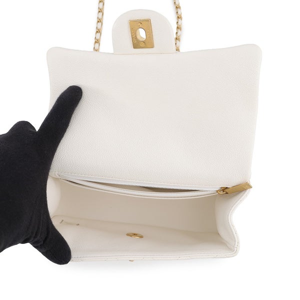 シャネル チェーンショルダーバッグ マトラッセ ココマーク トップハンドル ミニ フラップ キャビアスキン AS2431 CHANEL 白